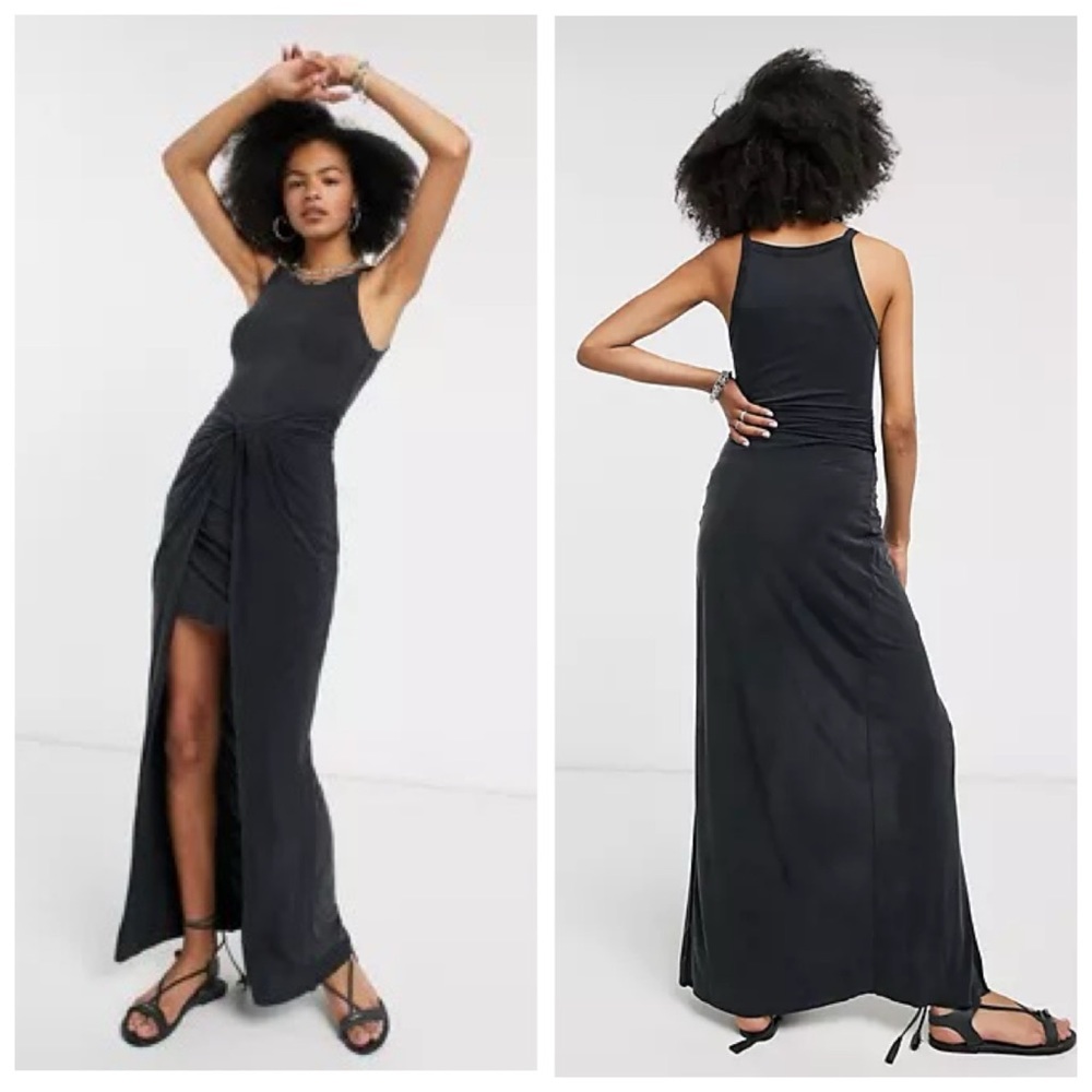 AllSaints Sami Cupro Knot Front Maxi Dress Size 0 in Black New All Saints - Picture 14 of 14